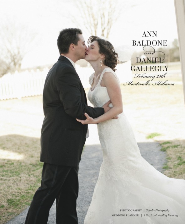 Ann Baldone and Daniel Gallegly in Southern Bride Alabama Fall 2012